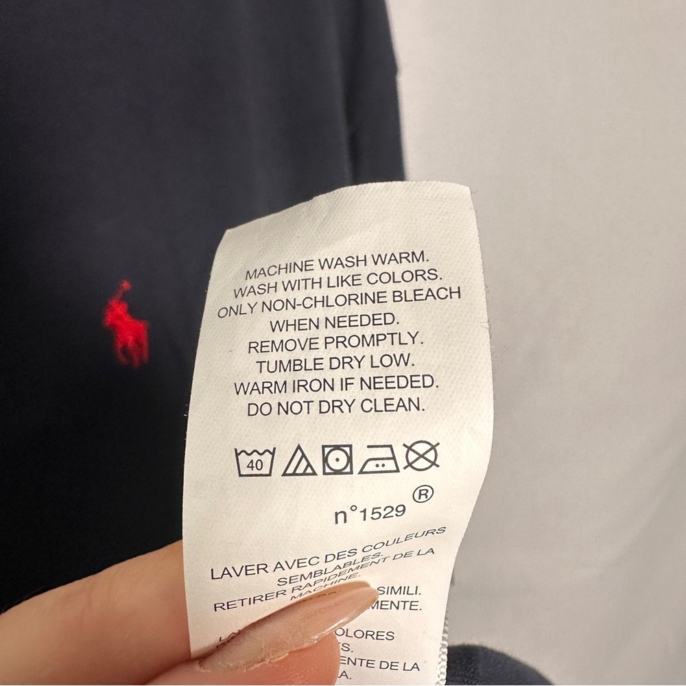 Polo Ralph Lauren Long Sleeve Cotton Classic Fit Tee Navy Red Pony Logo M - Picture 10 of 12
